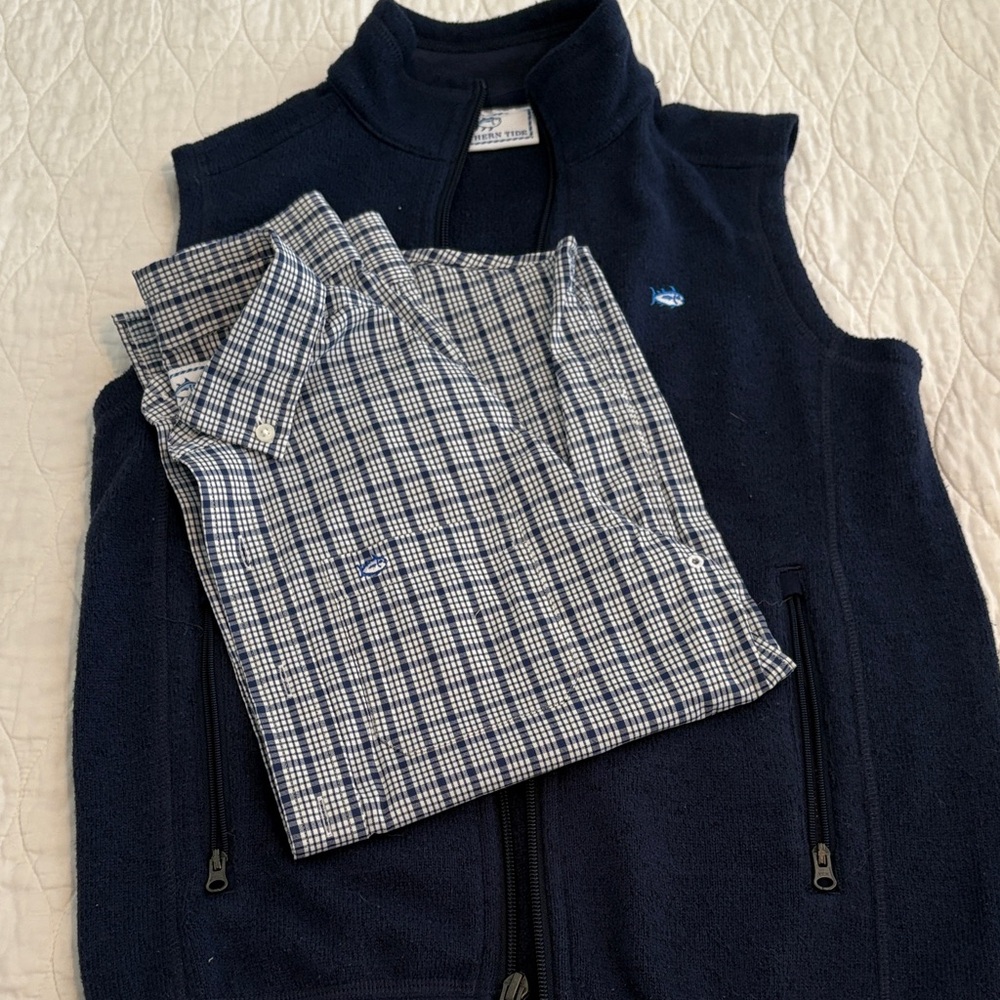 Boys Navy Vest and Checkered Shirt Set